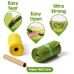 YORJA poop bags rolls in dispenser showing easy tear and fit.