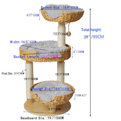 Yorrbily cat tree with handwoven PE rattan baskets for cozy perches