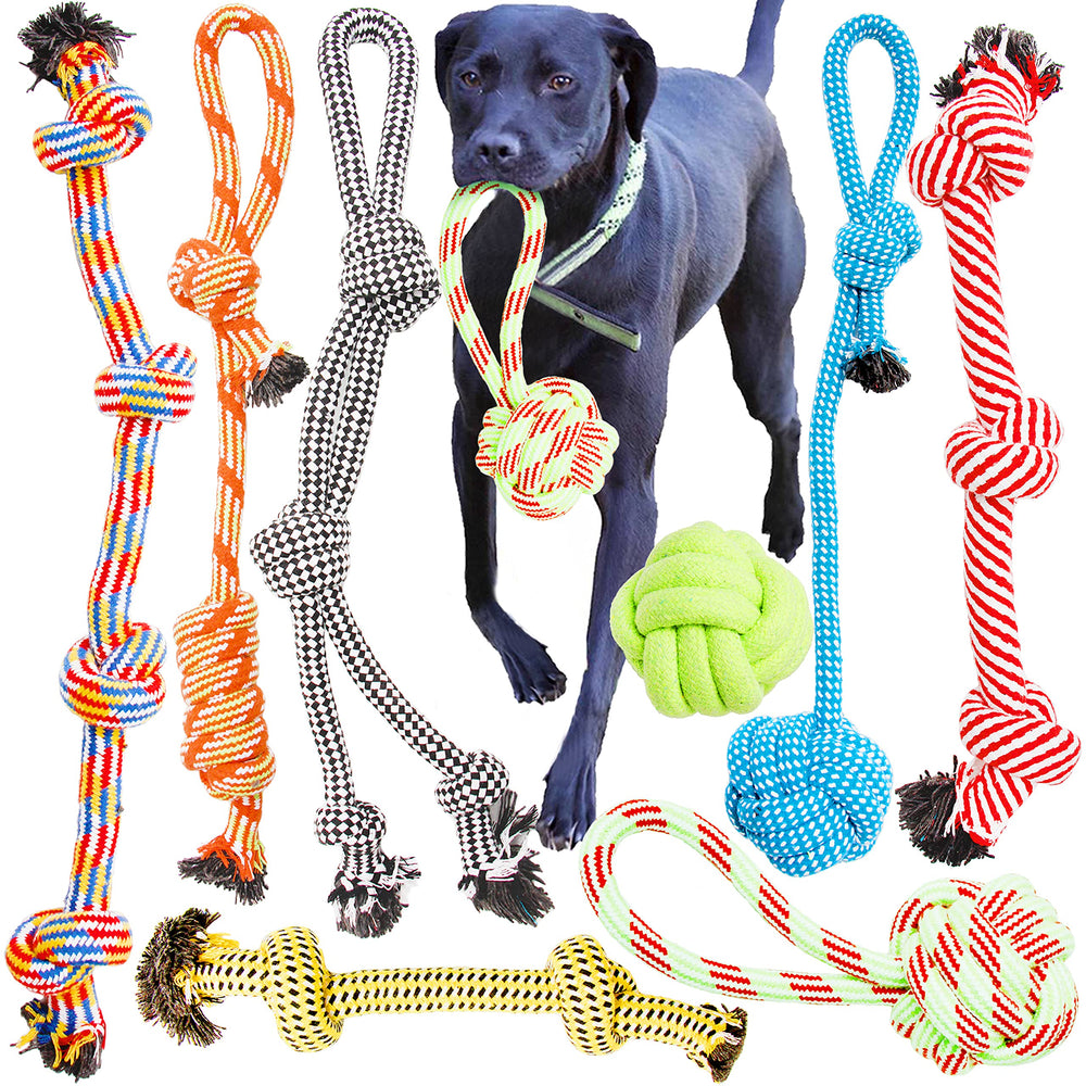 Youngever dog rope toys eight-pack with varied designs for interactive play