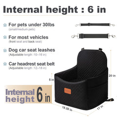 Youvee dog booster car seat front view highlighting 6-inch interior height for visibility