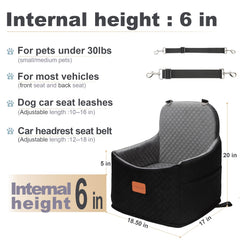 Youvee dog booster seat side view with 6-inch interior height for better window view.