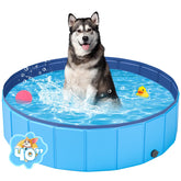 YSJILIDE portable dog pool blue front view shows durable design for cooling and bathing