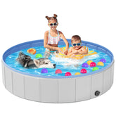 YSJILIDE portable dog pool XL side view; durable 3-layer vinyl for outdoor bathing.