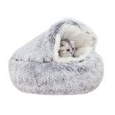 YUDANSI cat bed hooded gray plush nest offers secure, anti-anxiety lounging for small pets.