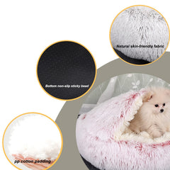 YUDANSI cat bed hooded plush fabric close-up of soft faux fur texture