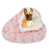 YUDANSI hooded cat bed pink side view for relaxed naps and security.