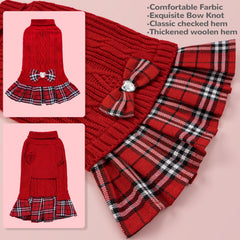 YUDODO dog sweater dress back pattern with plaid detail and chic style