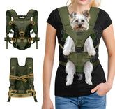 YUDODO front pet carrier army green strap detail for ergonomic comfort during walks.