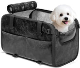 YUDODO large dog car seat center console view offering roomy space for pets up to 20lbs during trips.