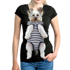 YUDODO pet dog carrier front view, medium size, blue-white stripe, hands-free hiking safety.