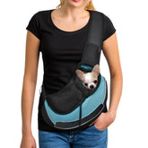 YUDODO pet sling carrier cyan front view, compact and hands-free for keeping a small pet close