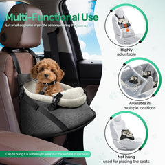 YUDODO booster with straps rear view shows secure D-buckle and leash for travel safety