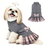 YUDODO small dog sweater dress grey front view keeps pets warm on winter walks