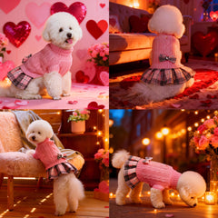YUDODO pink knit fabric keeps small dogs warm during chilly outdoor walks.