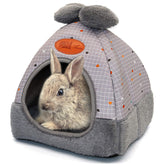 YUEPET Bunny Bed Grey Bowknot Hideout offers a cozy privacy retreat for small pets.