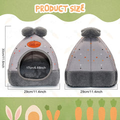 YUEPET Bunny Bed Grey cave bed features a removable cushion for comfy naps.