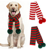YUEPET striped knitted dog scarf with red and green pom-poms for warmth