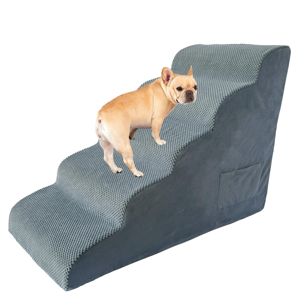 Yukfona dog stairs side view showing a sturdy 5-step design for bed access