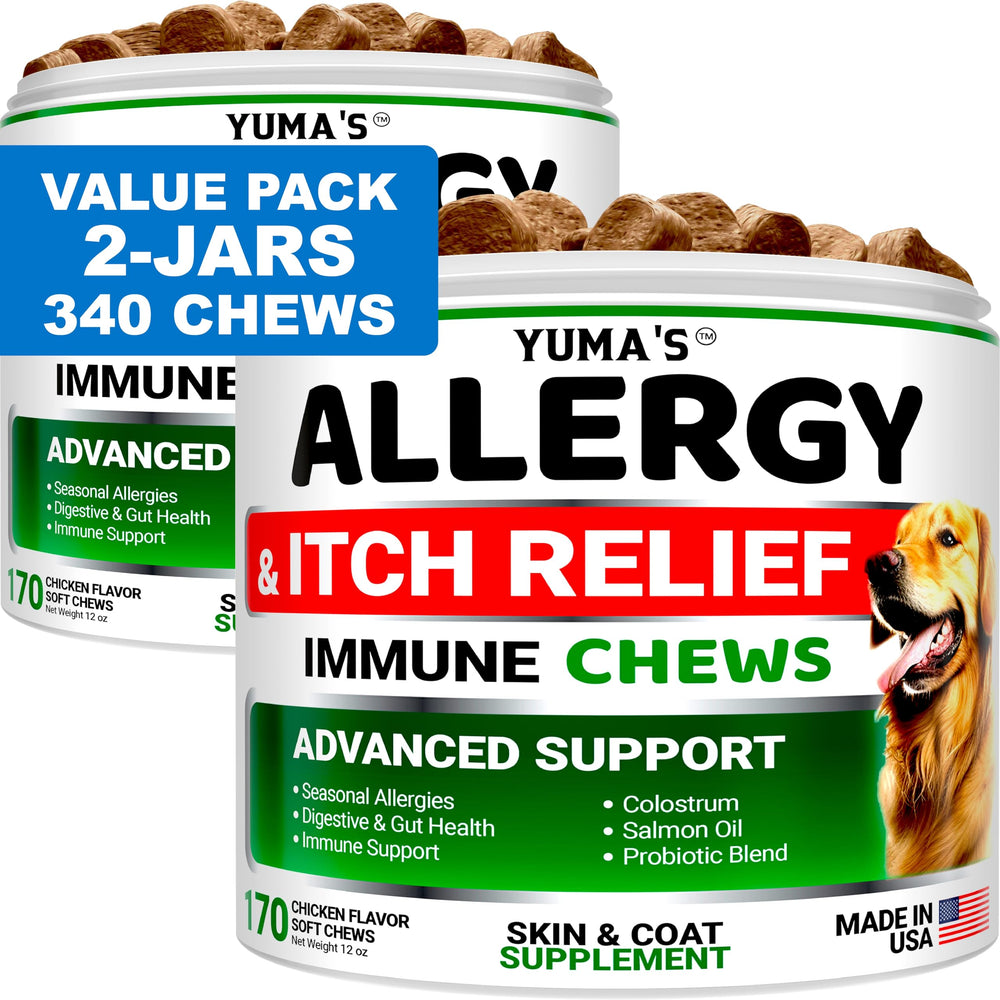 YUMA'S 2-Pack Dog Allergy Relief Chews front-pack for daily itch relief