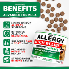 YUMA'S Dog Allergy Relief Chews closeup highlights beef liver flavor and chewy texture.