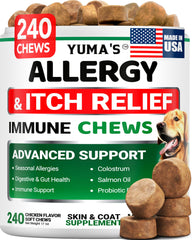 YUMA'S Dog Allergy Relief Chews packaging showcasing immune support for dogs
