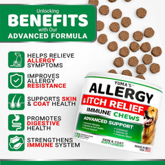 YUMA'S dog allergy relief chews closeup shows texture and skin-supporting ingredients