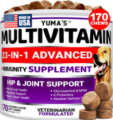 YUMA'S dog multivitamin chewables front bottle for overall canine wellness.