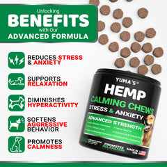 YUMA'S dog treats closeup highlights melatonin and calming botanicals for restful moments.