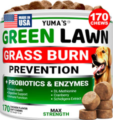 YUMA'S dog urine neutralizer lawn chews packaging, convenient lawn-saving solution