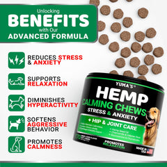 YUMA'S Hemp Calming Chews beef treats close-up highlighting a tasty option for anxious dogs.