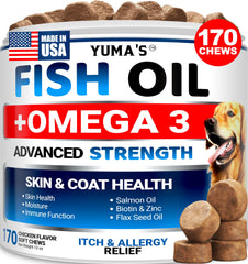 YUMA'S Omega-3 dog chews bottle for daily use supports healthy coat and skin