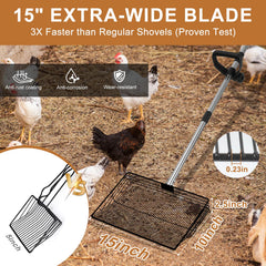 YUMEKA chicken poop scooper 51-inch reach reduces bending for larger coops.