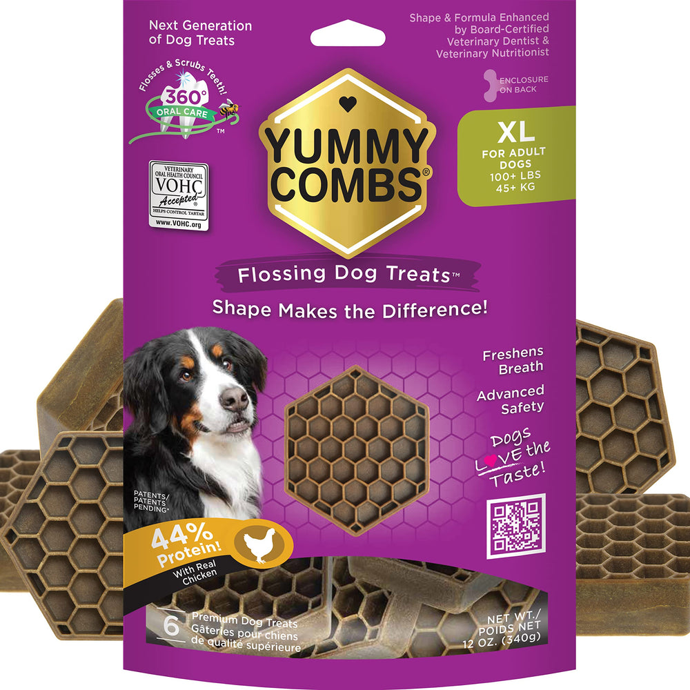 Yummy Combs dog dental honeycomb 360-cleaning shows full-mouth action during chews.