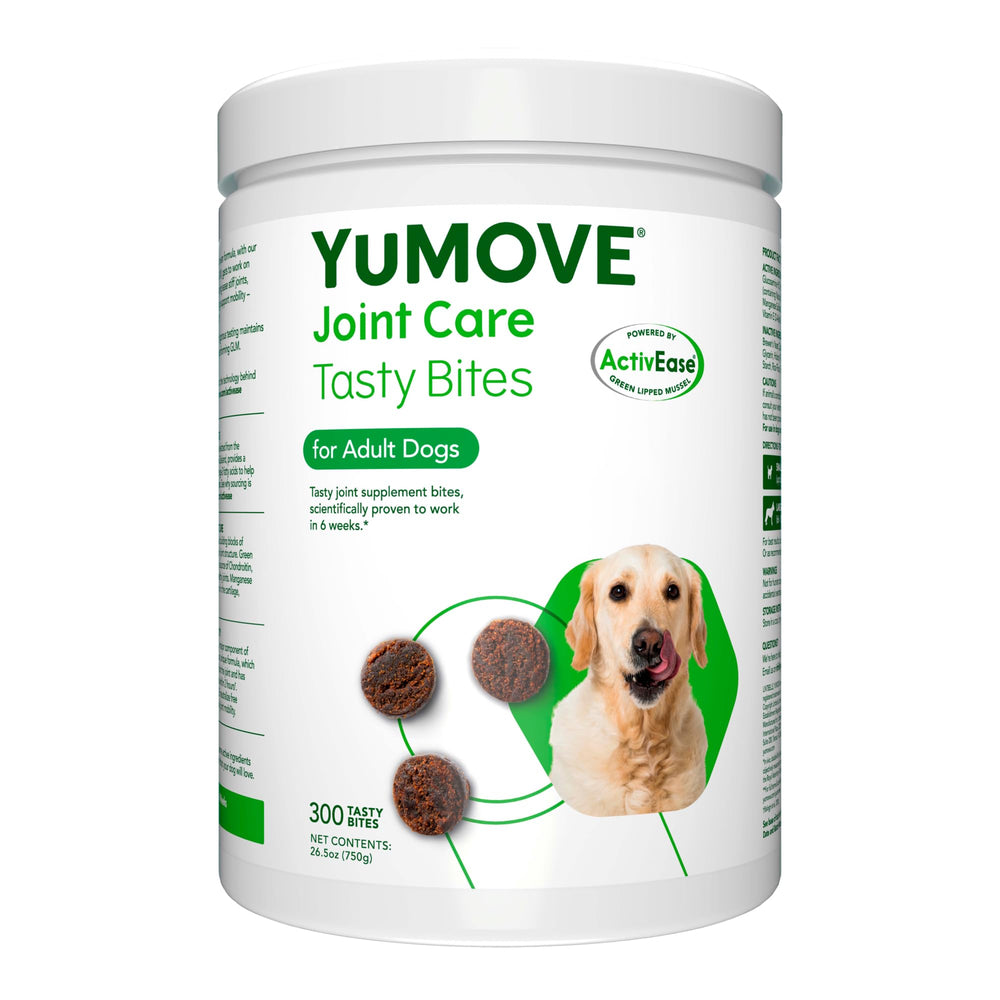 YuMOVE dog joint supplement bottle front showing tasty bites for mobility support