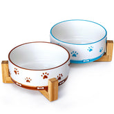 YUN TAO dual ceramic bowls deliver clean, separate dry food and water portions.