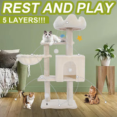 Yungaspy cat-tree middle hammock offers mid-height lounging for relaxed naps.