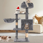 Yungaspy cat tree tower with metal frame and hammock offering secure vertical play