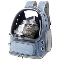YUNLINLI cat backpack blue bubble window shows transparent view for travel supervision.