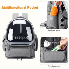 YUNLINLI Cat Backpack Side Pockets keep toys and snacks within reach.