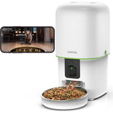 Yuposl automatic cat feeder camera shows 1080p view for remote pet monitoring.