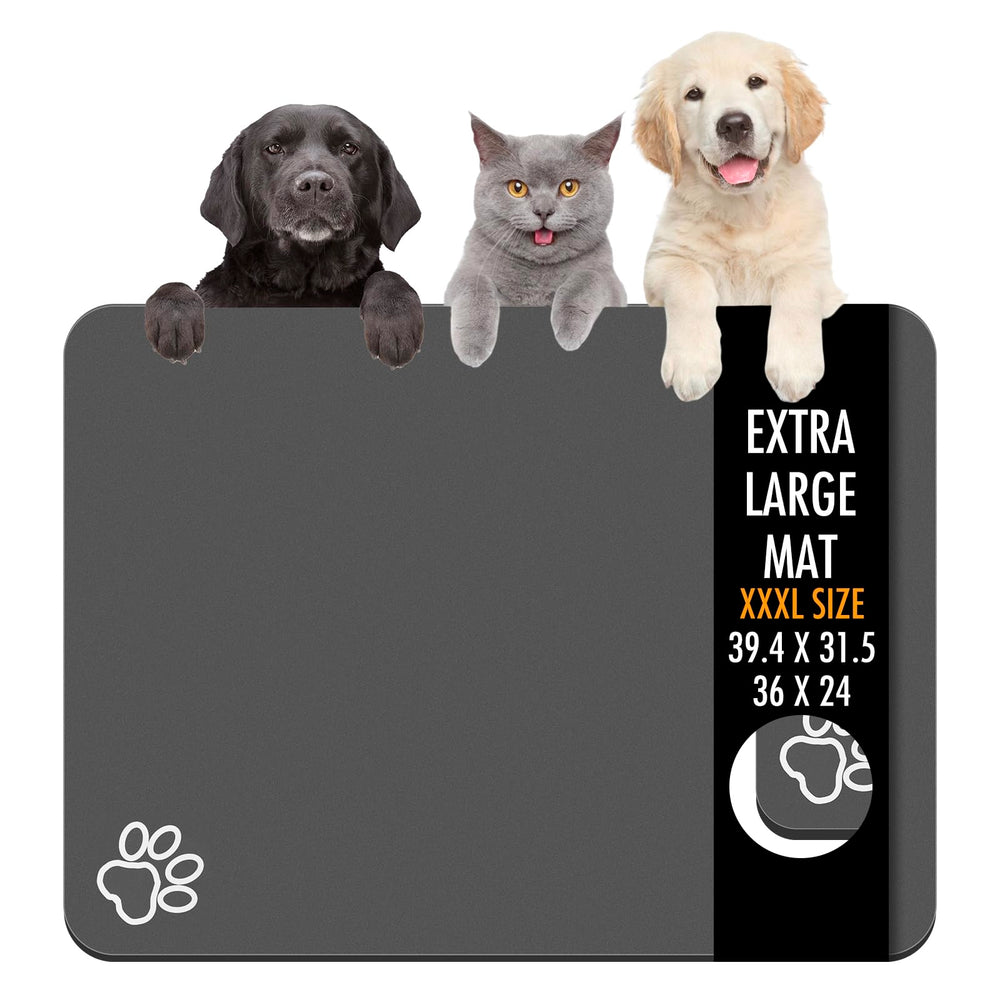 Yuzshin pet food mat absorbs spills, keeping floors dry under bowls.