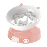 YYHY ceramic slow-feeder cat bowl pink tilted design promotes calmer meals
