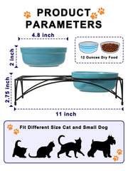 Y YHY raised bowls on a sturdy metal stand prevent spills and mess.