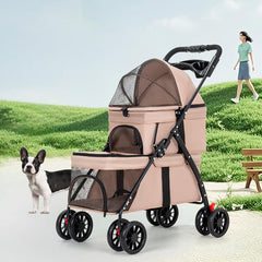 YYW Double Pet Stroller 360-degree front wheels ensure smooth steering.
