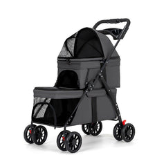 YYW Double Pet Stroller front view showing two compartments for secure, comfortable two-pet outings.