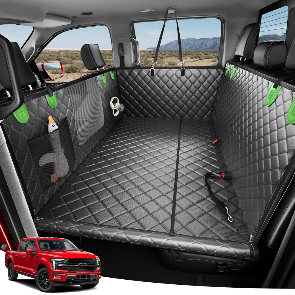 Zanch heavy-duty seat cover on XL backseat offering space for multiple large dogs.