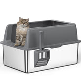 Zarler stainless steel litter box interior roomy for big cats, easy cleaning and maintenance.