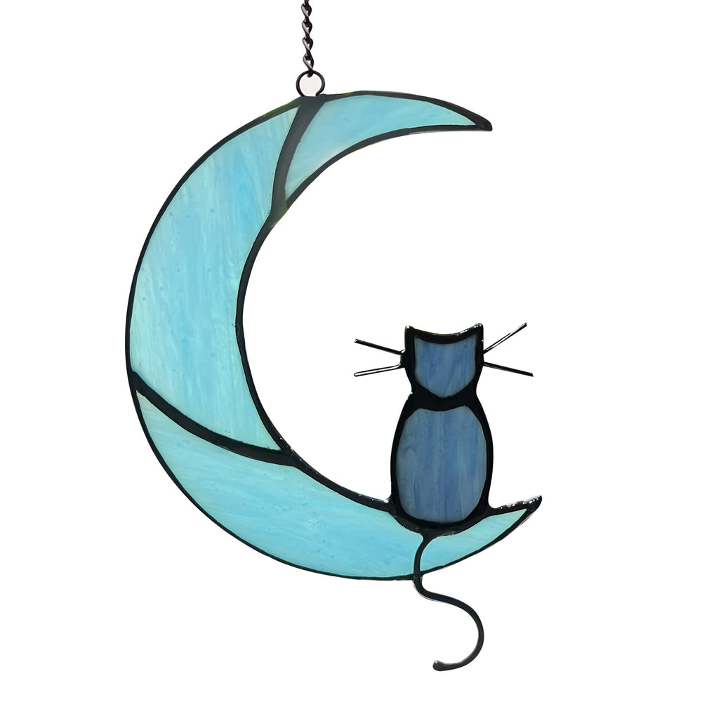 ZUAJITER Black Cat On Blue Moon stained glass ornament brightens windows and daily mood