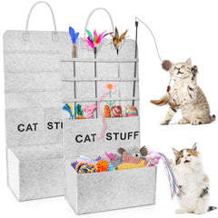 ZAVOOS hanging cat teaser wand holder keeps wand toys organized and within easy reach.