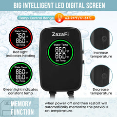 ZazaFi 500W aquarium heater external controller shows precise temp in Fahrenheit and Celsius